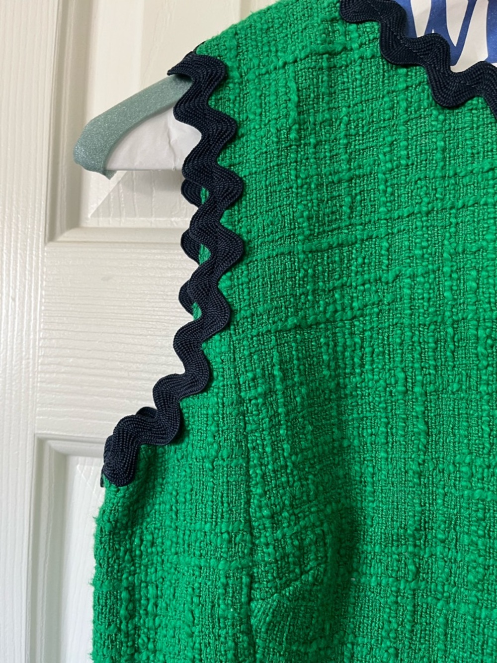 J. Crew size 2P green textured tweed sheets dress with navy blue scalloped trim - Picture 7 of 13